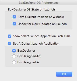 Box Designer DB Preferences window image.