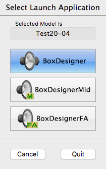 Box Designer DB Select Launch Application window image.