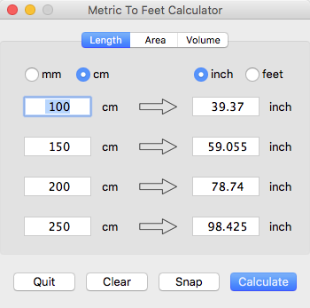 Metric To Feet length change window imagee.