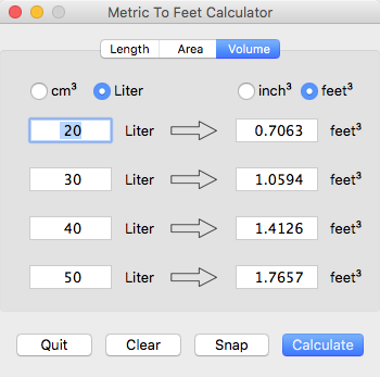 Metric To Feet volume change window imagee.